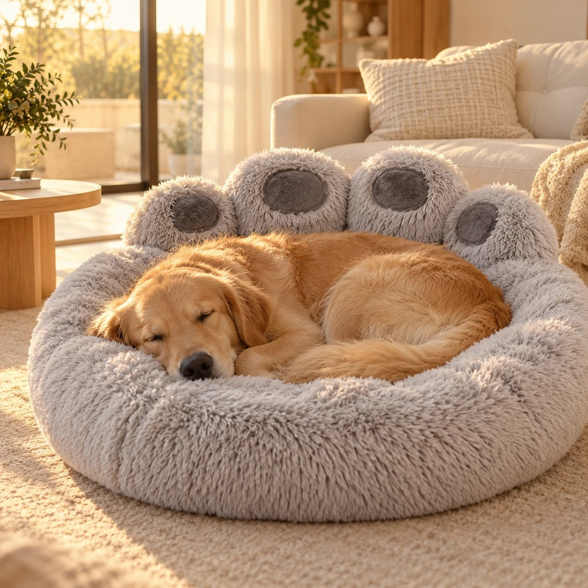 Cama Patita Solena gris claro con un perro durmiendo